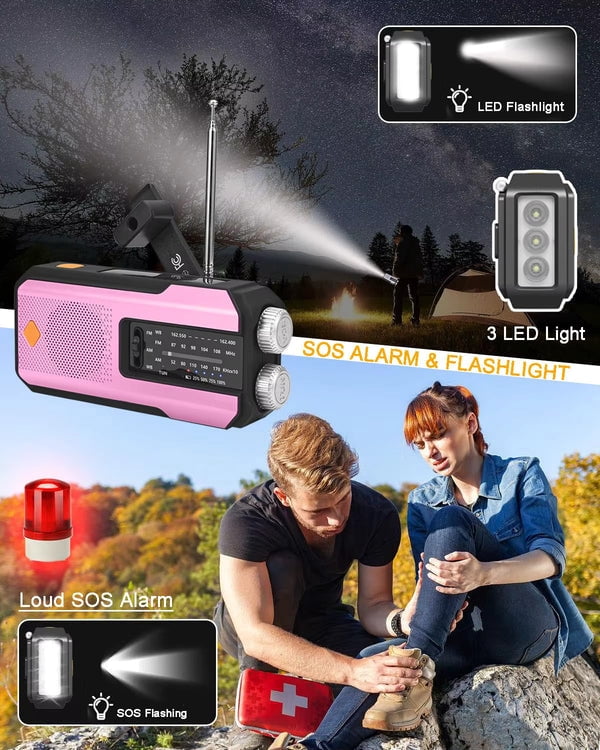 NOAA AM/FM/WB Emergency Weather Radio Flashlight with SOS by Metron Bios  (PINK)