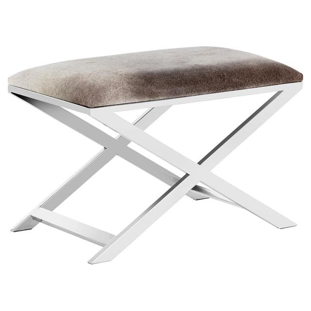 Sunpan Tabouret en Cuir de Vachette Moderne Rectangulaire Sahara 29.5" en Argent/gris