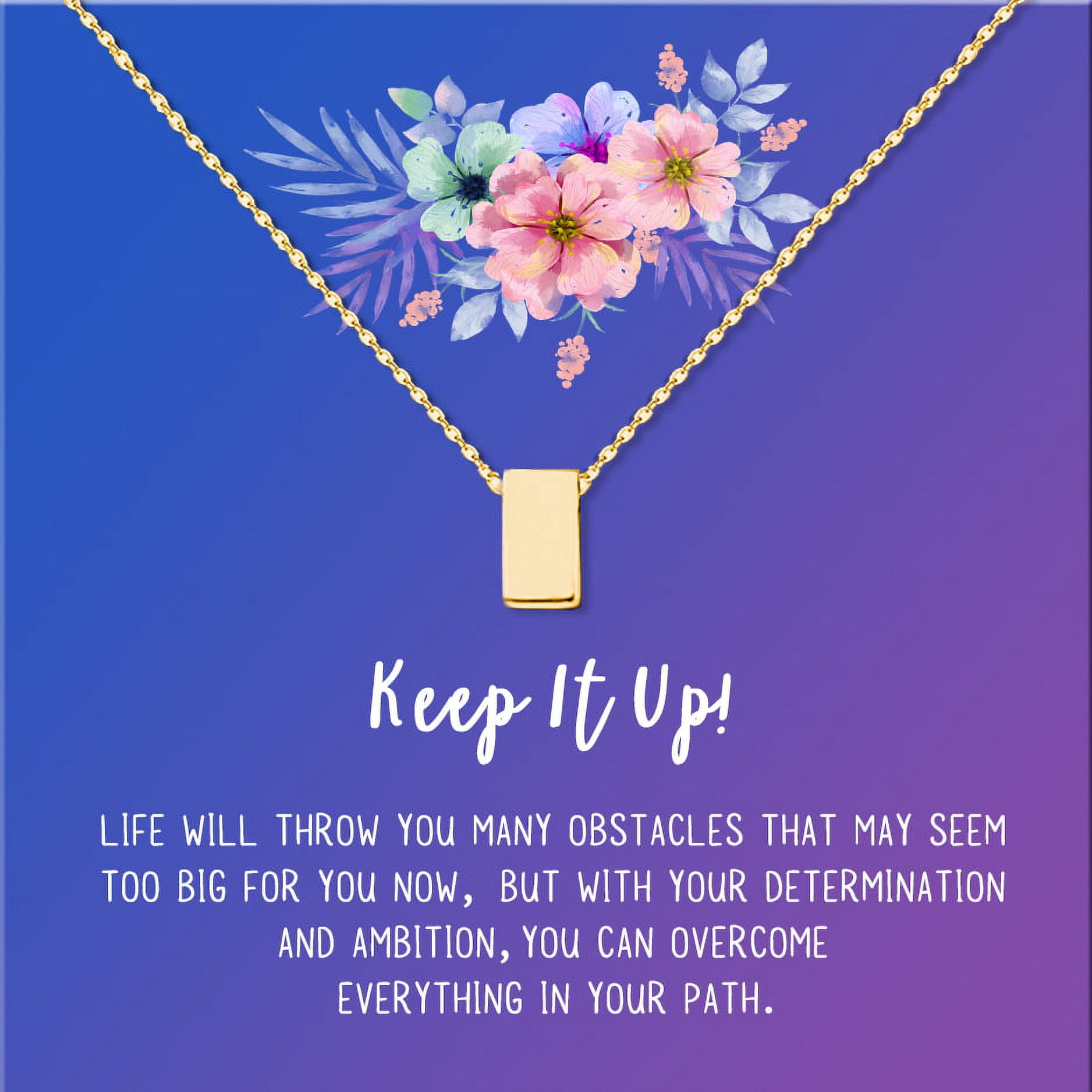 Anavia Keep It Up Card Gift Jewelry, Inspirational Card Necklace, Cheer up Gift, Encouragement Gift for Friend-[Gold Cube, Blue-Purple Gift Card]