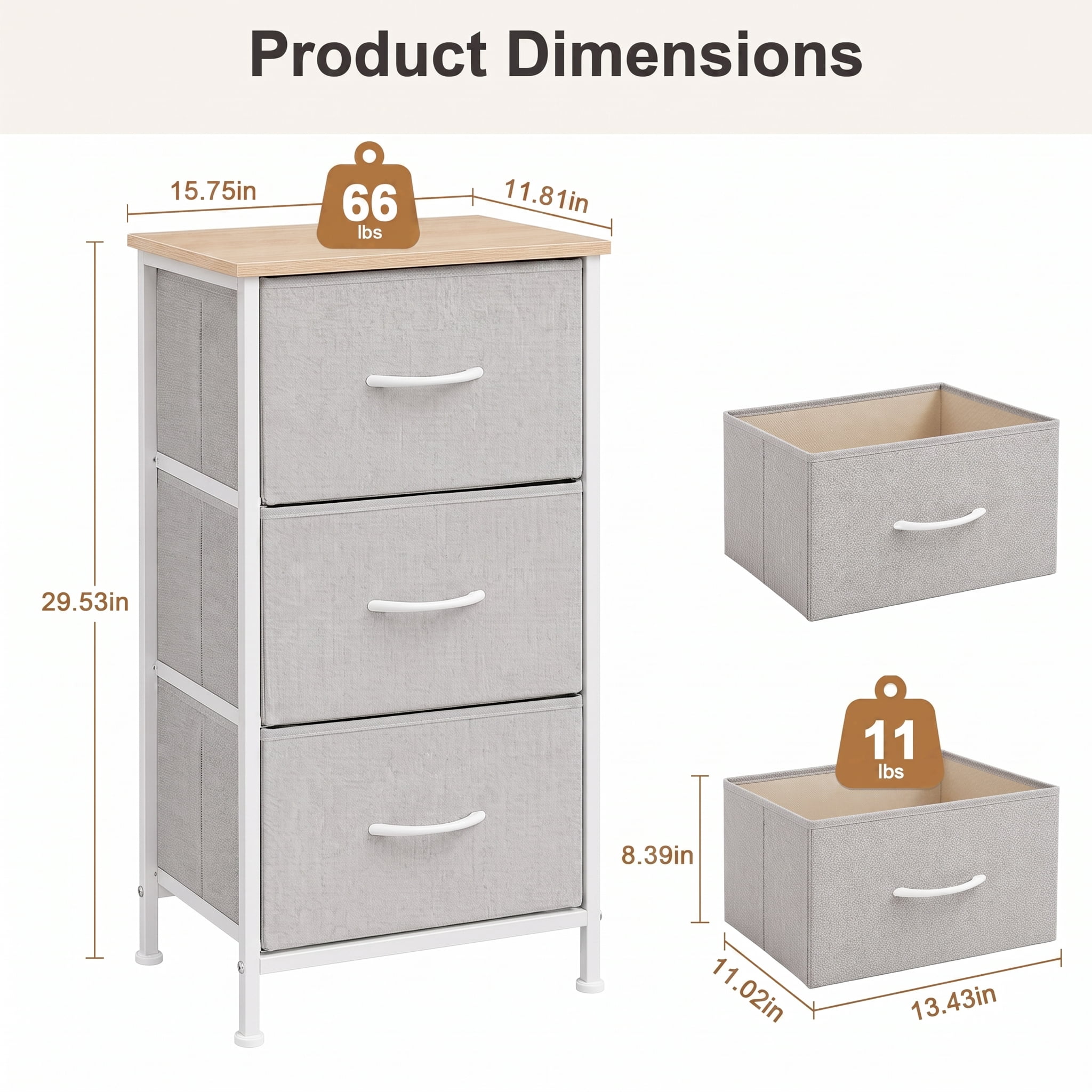 TrumanPick Fabric Storage Drawer Bedroom Dresser, Fabric Dresser for Closet, 3 Fabric Dresser with 3 Storage Drawers for Clothes, Living Room, Hallway, Entryway, Gray