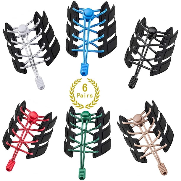 Cordones sin atar para niños y adultos, cordones elásticos para zapatos, cinta de bloqueo, 6 pares, reemplazo de cordones para zapatos sin corbata para zapatillas de deporte Adepaton WMZL-1919-1