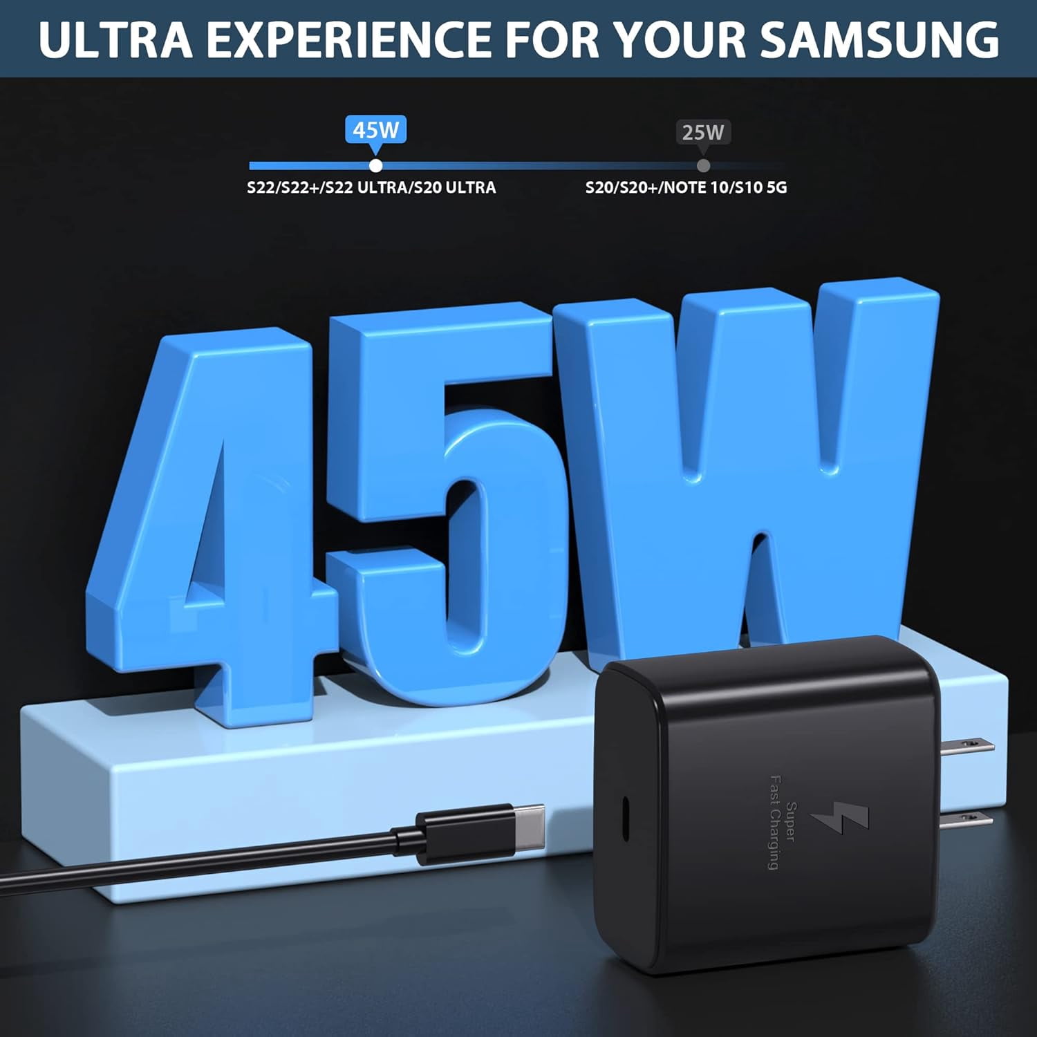 45W Super Fast Charger W/ 6FT Type C USB Cable Cord For Samsung, Black Type C Charging USB C Android Phone Charger for Samsung Galaxy S24 Ultra / Plus/ S23/S22/Note 10/20/S20/S21, Galaxy Tab S7/S8/S8