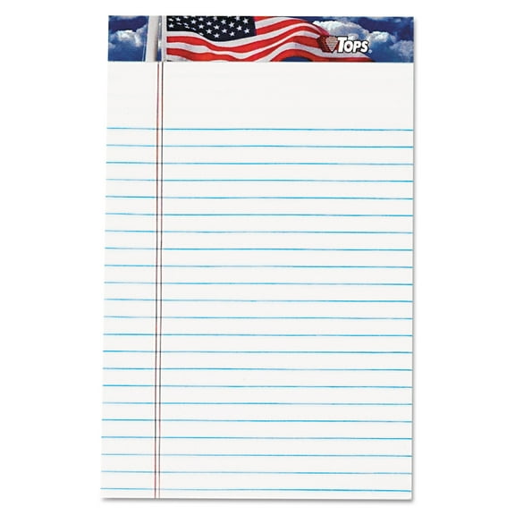 American Pride Writing Pad, Narrow Rule, Red/white/blue Headband, 50 White 5 X 8 Sheets, 12/pack | Bundle of 5 Packs
