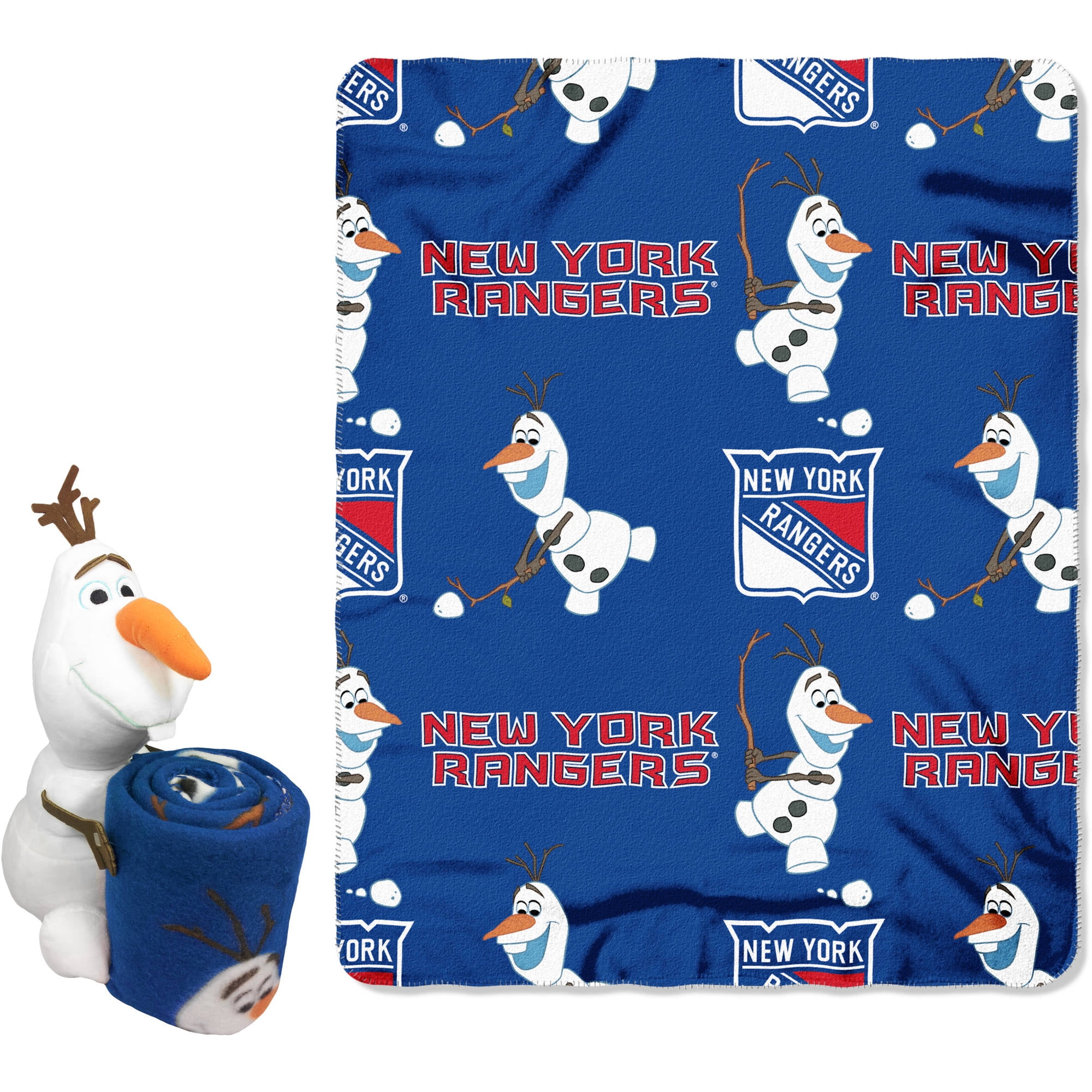 Official Nhl And Disney Cobrand New York Rangers Olaf Hugger Character Shaped Pillow And 40 X 50 Fleece Throw Set Walmart Com