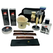 GBS Ultimate Grooming Set for Men! Includes Ivory Shave Brush, Brush/Razor Stand, Brush, Cognac Toiletry Bag, No.84 Cologne, Lavender/Citrus Aftershave, Shower Gel, Soothe fast, and variety combs!