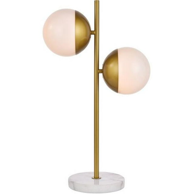 Living District LD6156BR Eclipse 2 Light Table Lamp with Frosted White Glass, Brass