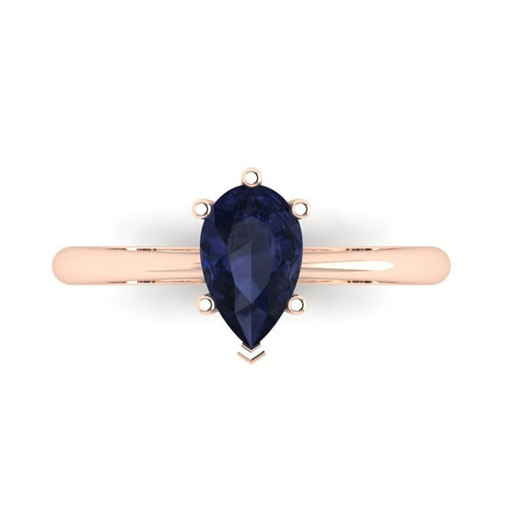 Solitaire Engagement Ring for Women - 1ct Simulated Blue Sapphire in 18K Rose Gold Promise Ring