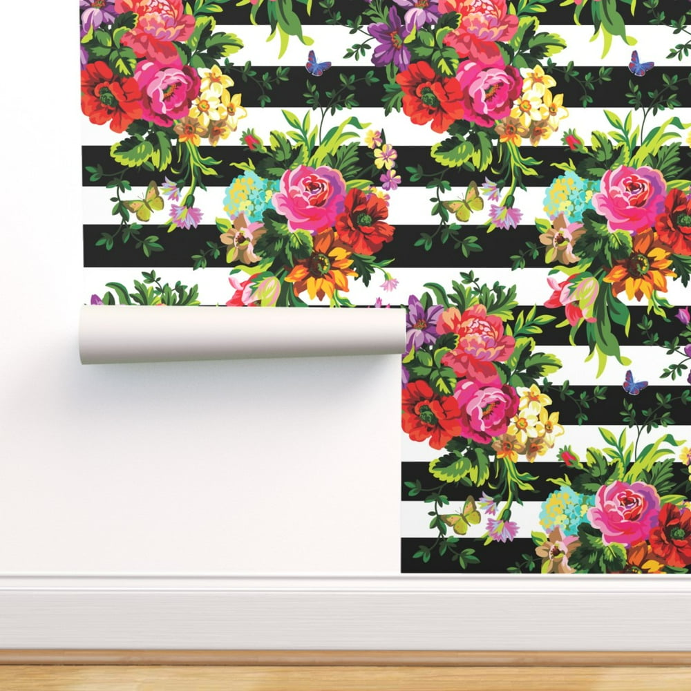 Peel-and-Stick Removable Wallpaper Black And White Bohemain Floral