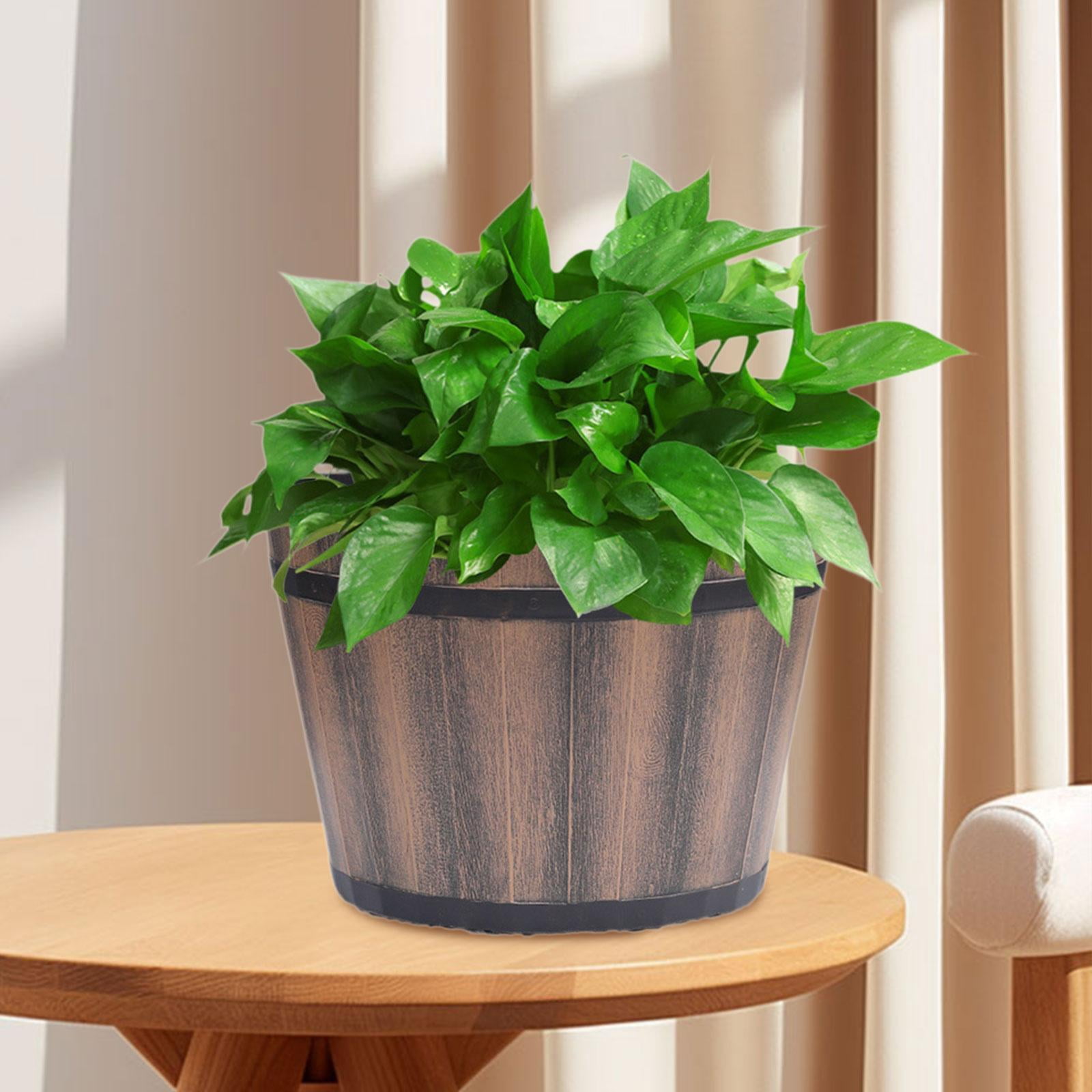 oshhni Bucket Barrel Garden Planter Rustic Flower Planter Pot for Home Indoor Plant 12inch