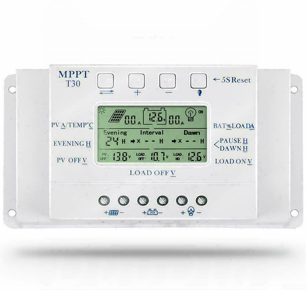 10/20/30/40 Amp Solar Charge Controller MPPT 12/24V Three-time Timer with USB LI 