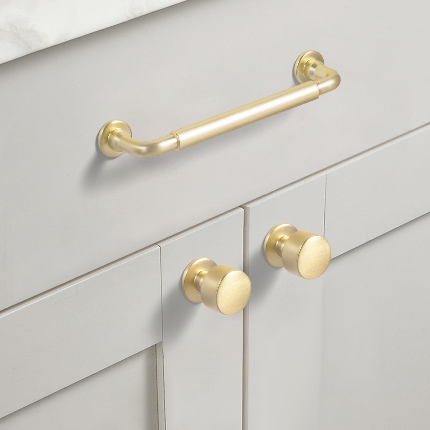 Goo-Ki 5 Inch(128mm) Zinc Alloy Kitchen Cabinet Pulls, Light Brushed Brass Cabinet Handles, Drawer Pulls for Dresser,Wardrobe & Cupboard, 6 Pack
