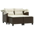 thumbnail image 3 of vidaXL Patio Sofa 2-Seater with Canopy and Stools Brown Poly Rattan, 3 of 12