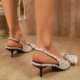 thumbnail image 5 of Heels for Women Bow Poined Toe Slingabck Sandals Summer Kitten Heel Ankle Strap Wedding Party Dress Pumps Shoes White Size 7.5, 5 of 8