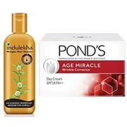 Indulekha Bringha Anti Hair Fall Shampoo, 200ml And POND'S Age Miracle Wrinkle Corrector Day Cream SPF 18 PA++ 20g
