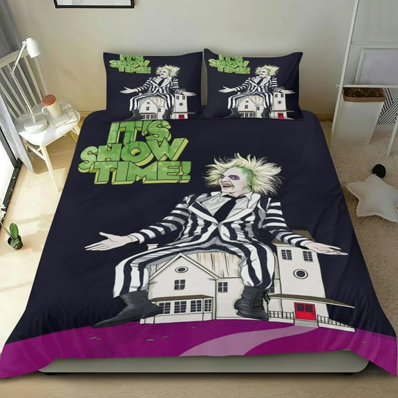 beetlejuice Themed Bed Sheet Set Three Piece Set 53x79 In ches Comfortable And Skin Friendly Unique Design Creating A Star Studded Night Home Decor Gifts For Family Friends fans