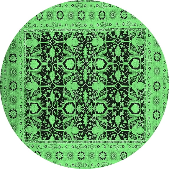Ahgly Company Indoor Round Oriental Emerald Green Industrial Area Rugs, 7' Round