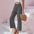 thumbnail image 4 of Casual Pants for Women High Waist Casual Straight Leg Cropped Trousers with Elastic Scalloped Hem Comfortable Linen Blend Women Slacks, 4 of 9