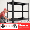 thumbnail image 2 of 3-Tier Metal Storage Rack, Adjustable Shelves & Partitions - 39.4" x 13.8" Space-Saving Shelf for Kitchen, Garage, Living Room - Black, 2 of 6