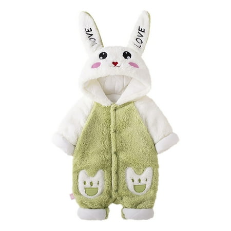 

QWERTYU Infant Baby Cartoon Hooded Long Sleeve Romper for Girl Boy Winter Warm Embroidery Jumpsuit 3M-12M Green 73