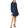 thumbnail image 5 of INSPIRE CHIC Women's Bishop Sleeve Chest Pocket Casual Denim Shirt Dress Dark Blue M, 5 of 6