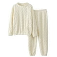 thumbnail image 6 of tarylea Pajamas for Women Set Crew Neck Long Sleeve Tops Elastic Waist Trousers Solid Color Plush Suits Casual Loose Winter Warm Homewear, 6 of 6