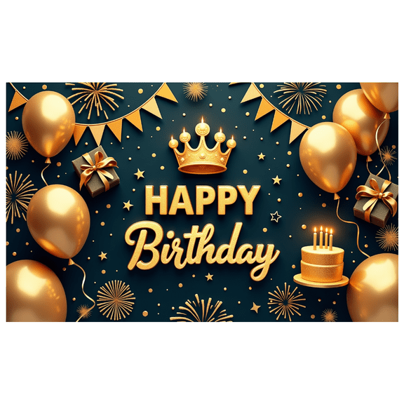 Yatrandify Golden Theme Happy Birthday Banner Decorative Design Crown Element Party Backdrop for Birthday Party Indoor Decoration Photo Shoot