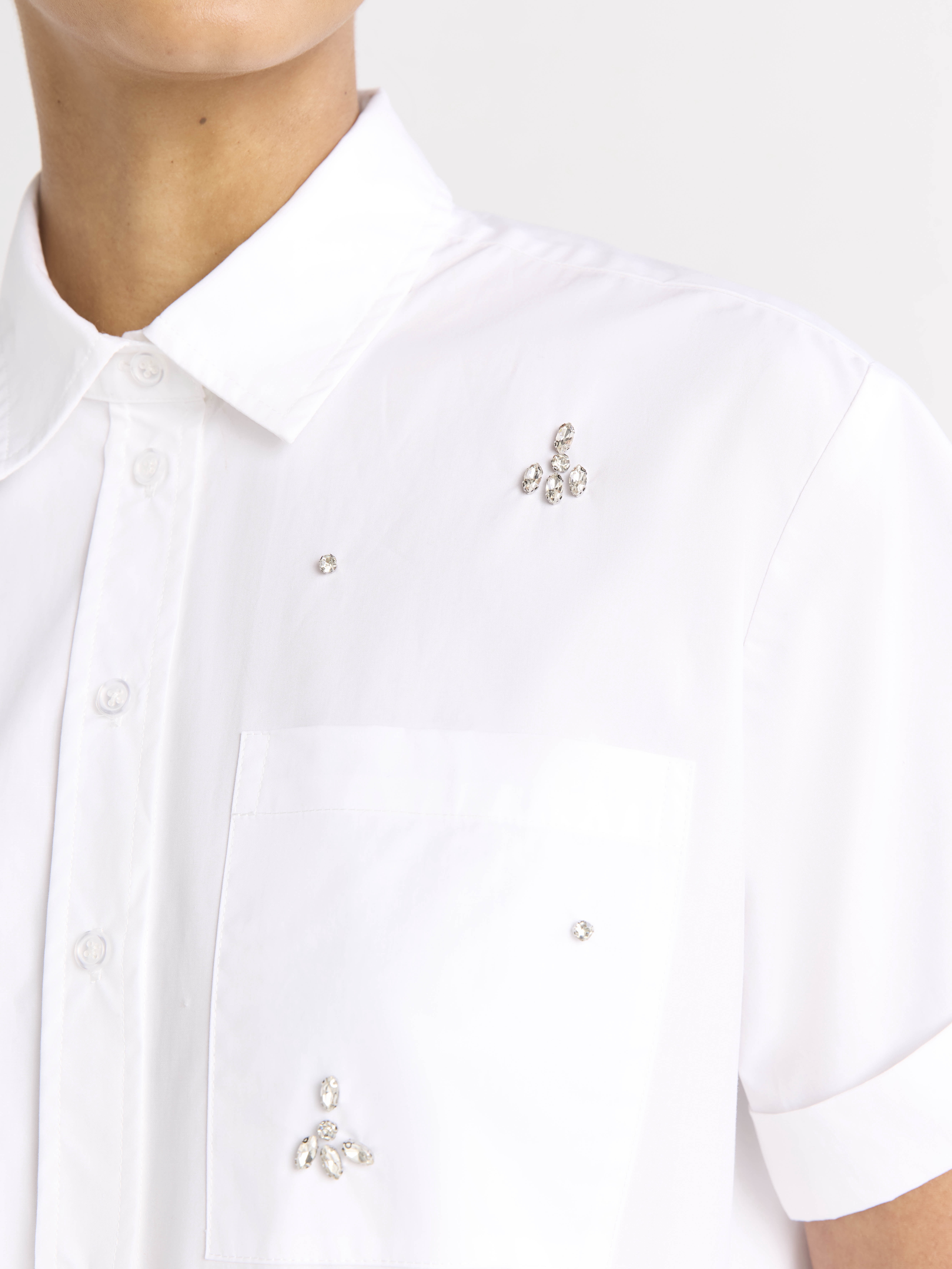 Free Assembly Women's Embellished Cotton Button Up Shirt, Sizes XS-XXL