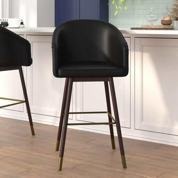 Flash Furniture Margo 30"H Square Mid Back Barstool, Black/Walnut (Set of 2)