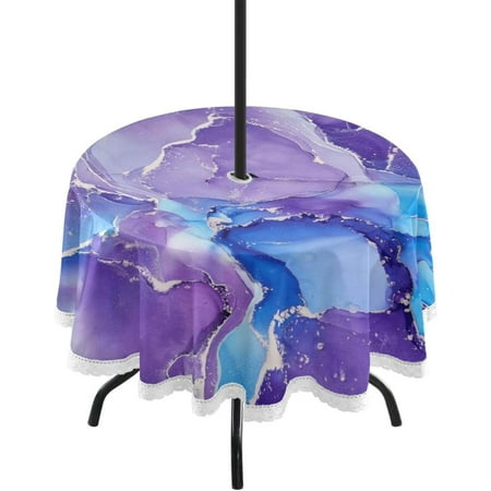 

Hyjoy Blue Purple Marble Texture Round Tablecloth 60 Outdoor Table Covers with Umbrella Hole and Zipper for Kitchen Dining Picnic Party Home Decor