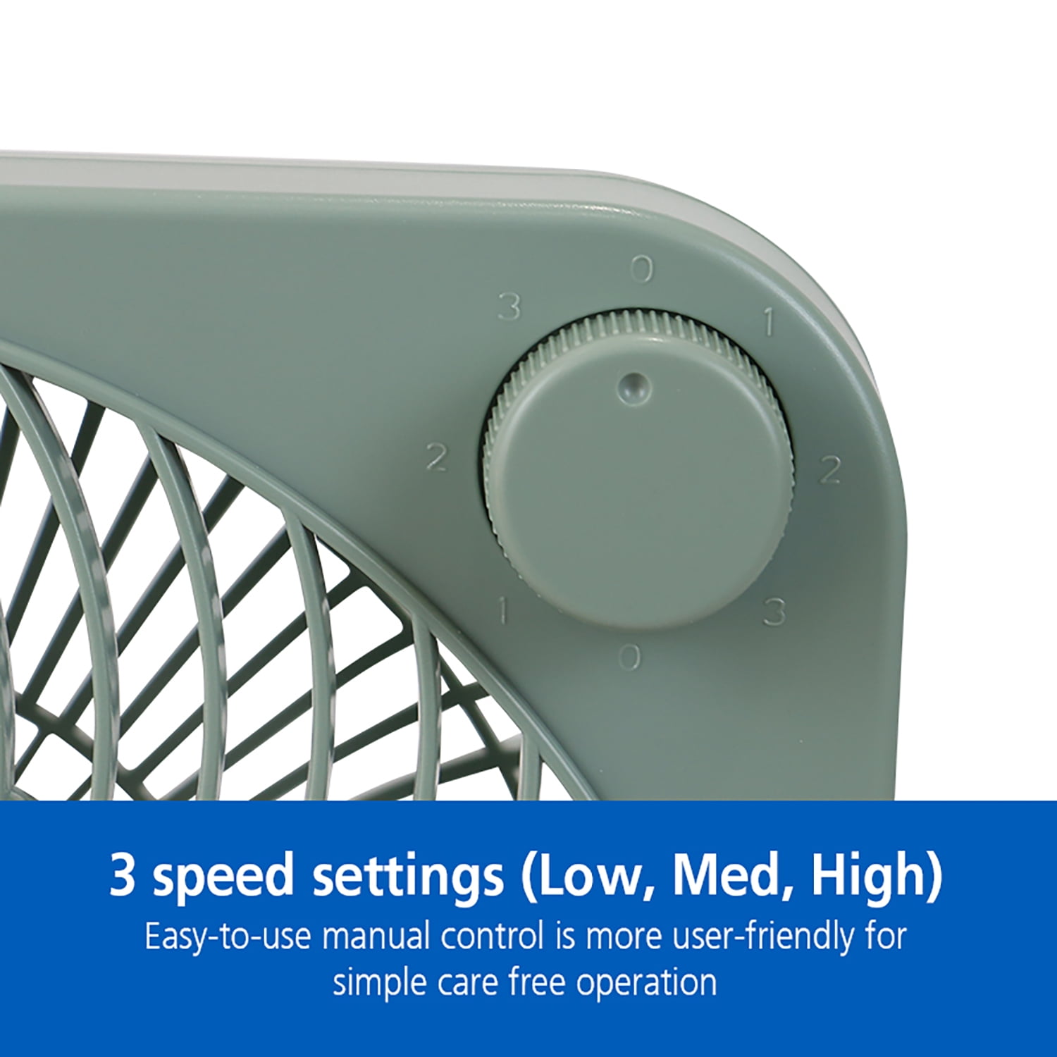 Mainstays 9 in 3-Speed Indoor Personal Table Electric Fan, Portable Handle, Green River, Model FN2006GR