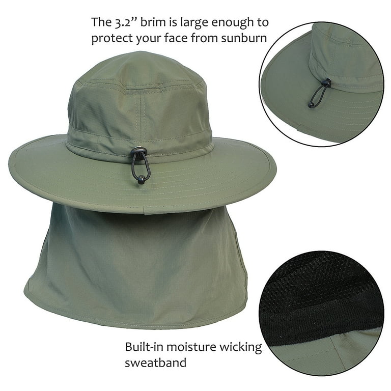 Unisex Fishing Hat with Foldable Neck Flap Cover Wide Brim Sun UV