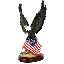 American Eagle with American Flag Stars and Stripes Old Spangled Banner Statue Wood Base Figurine Home Decor Gift 18 Inch