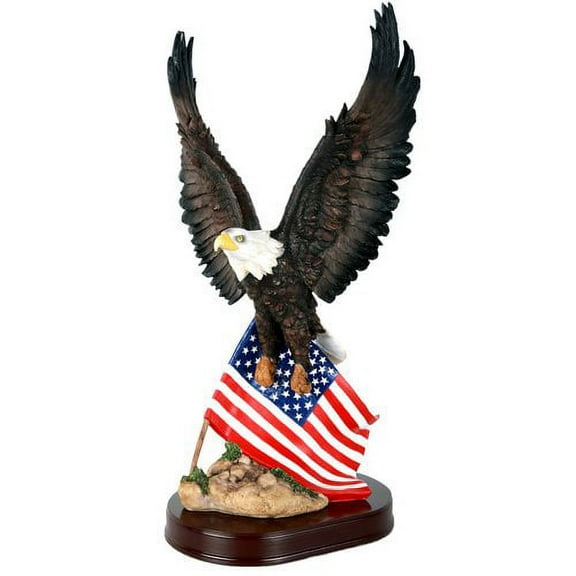 American Eagle with American Flag Stars and Stripes Old Spangled Banner Statue Wood Base Figurine Home Decor Gift 18 Inch