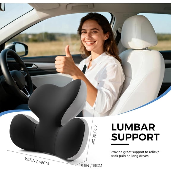 Lumbar Support Pillow for Car, Ergonomic Memory Foam Back Cushion for Driving, Lower Back Support for Pain Relief, Lumbar Cushion for Car Seats, Office Chairs, Wheelchairs - Blackgray