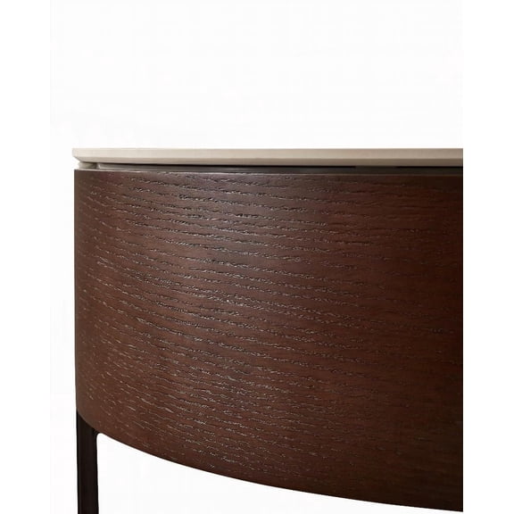 Sintered Stone Round Coffee Table with Metal Legs & Smoked Wood Veneer for Living Room
