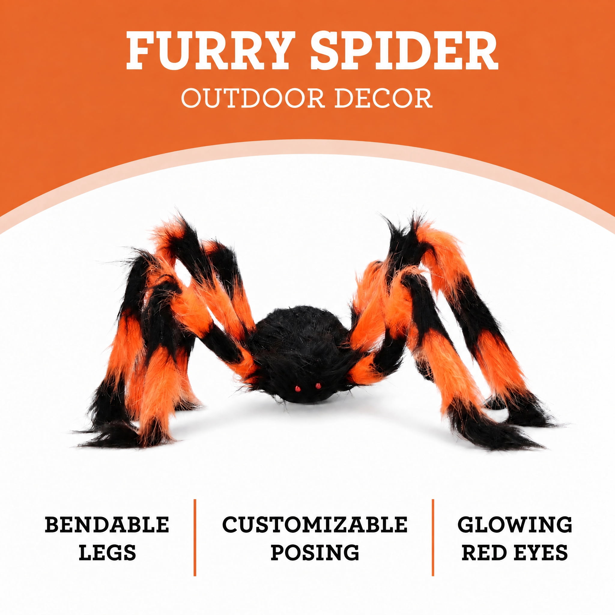 Furry Spider Decoration, Orange and Black, 28", Halloween by Way To Celebrate