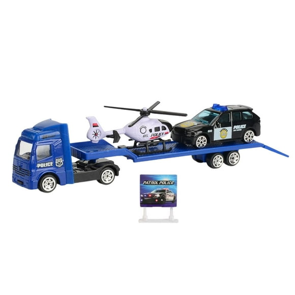 1/64 Scale Tow Truck Friction Powered Toy,Car Transporter Toy Educational Toys,Crane Trailer Tow Truck Toy for 3 4 5 6 Years Old Girls Boy Blue