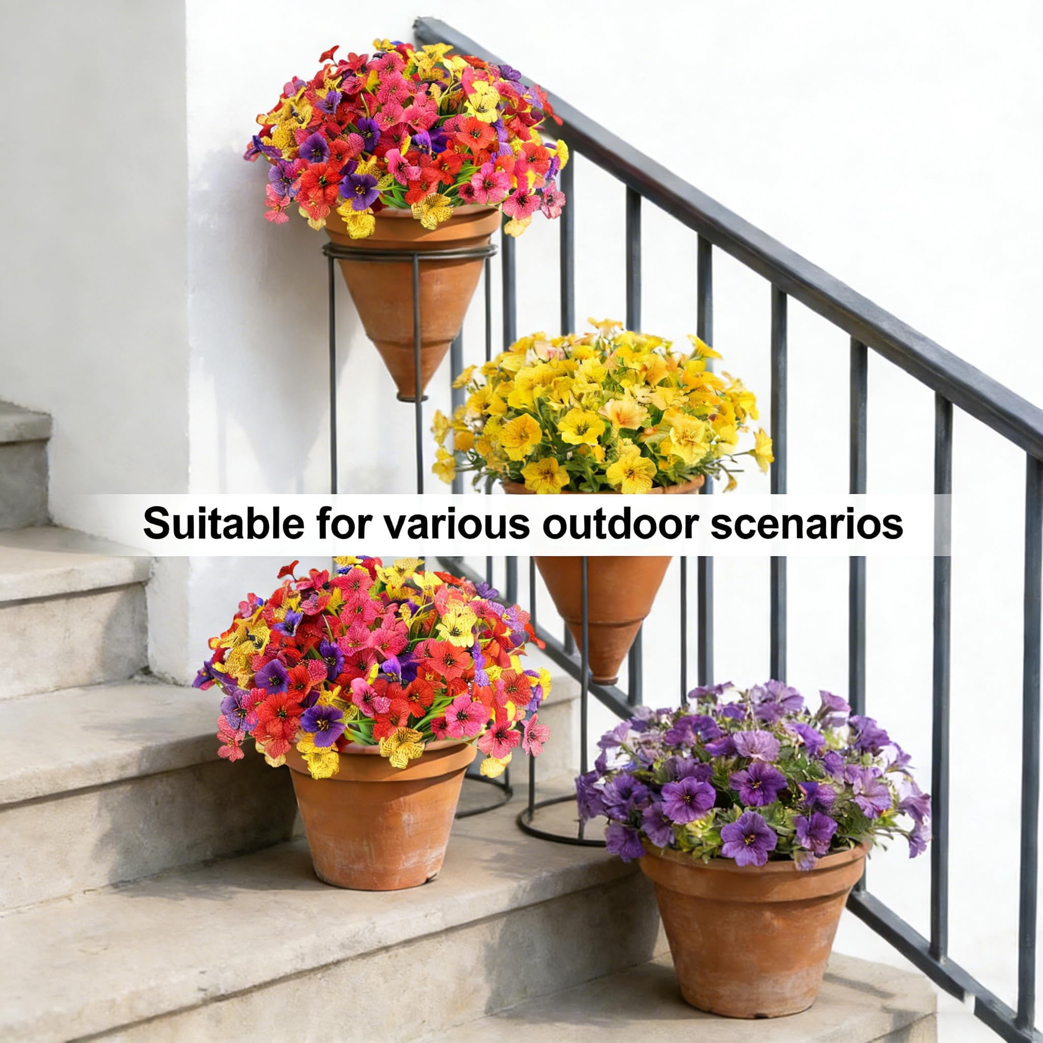 16 Bundles Artificial Flowers for Outdoors UV Resistant Silk Fake Flower Outside for Plants Garden Porch Yard Home Spring Summer Decor (Colorful)