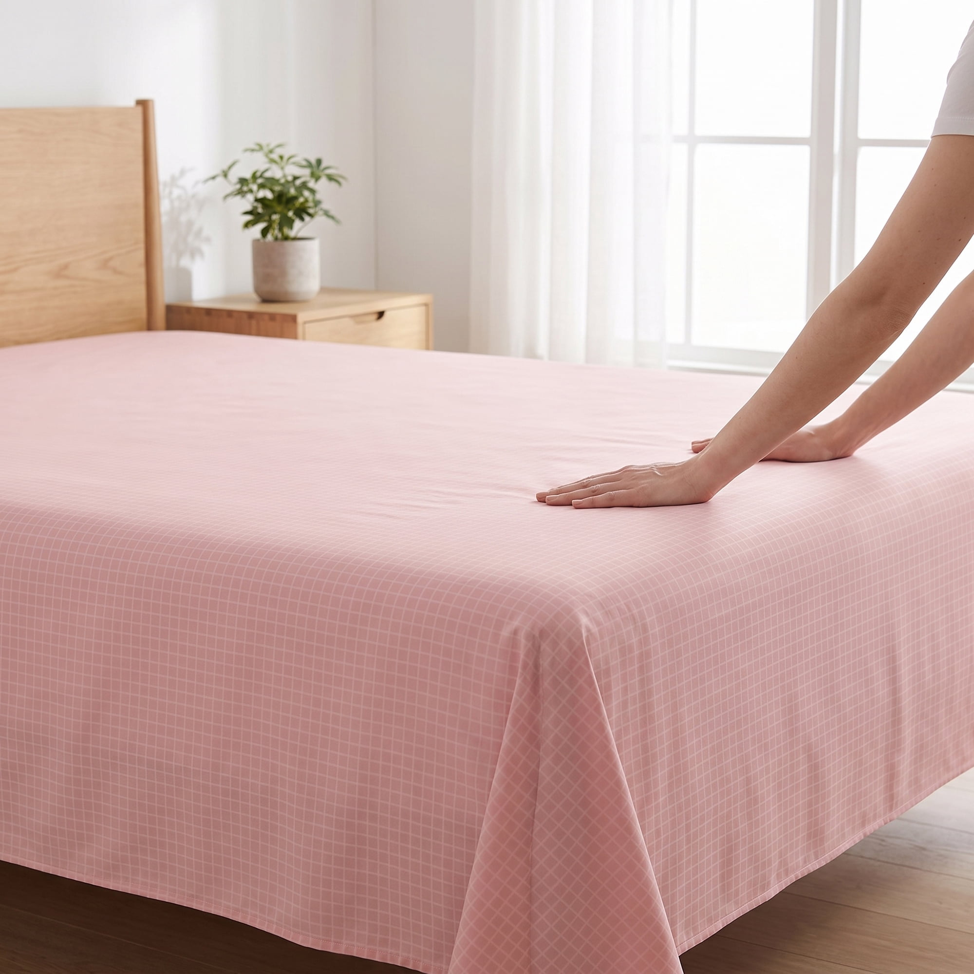 Unique Bargains Microfiber Gauze Bed Sheet Breathable Flat Sheet Pink 63"x91"