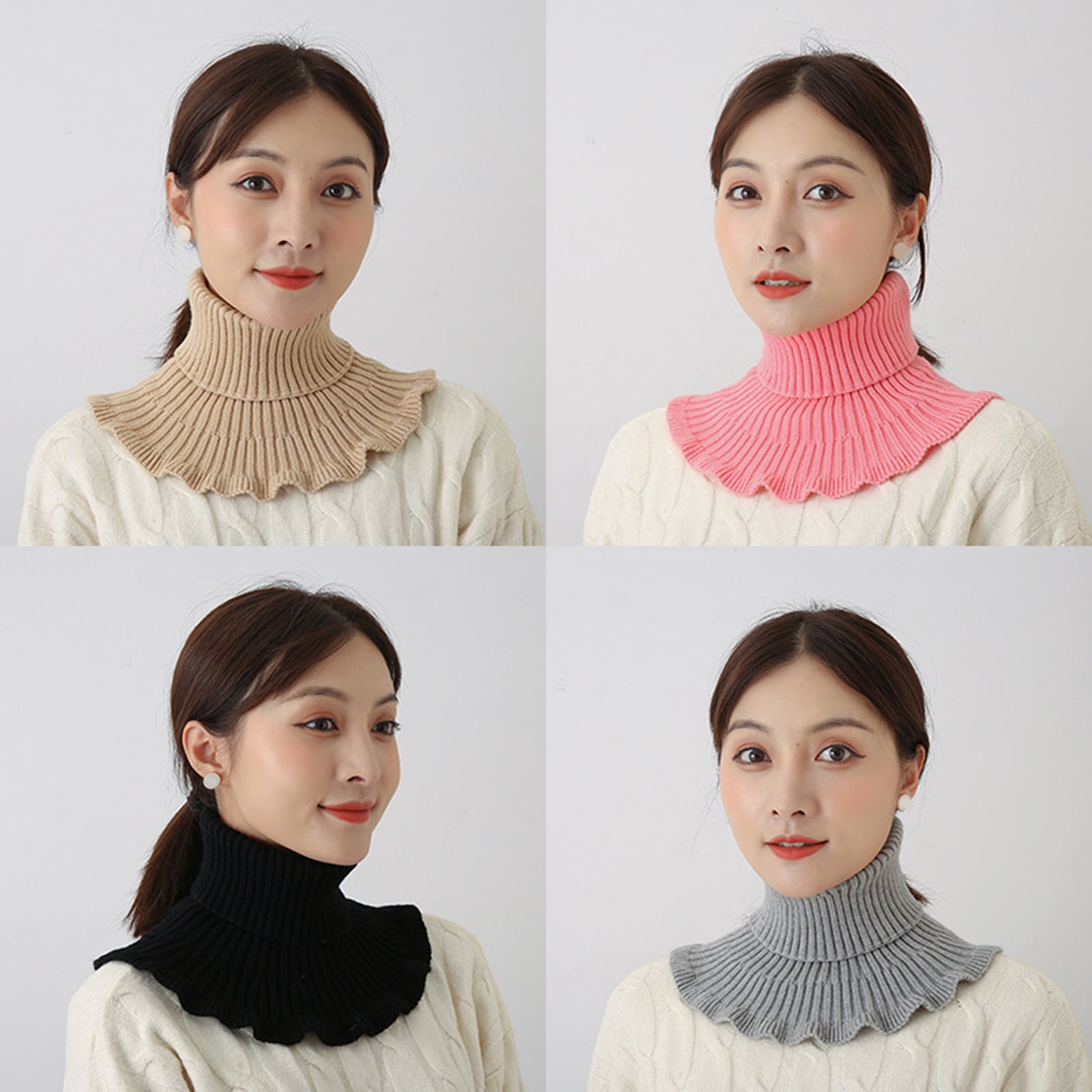 Women Winter Knit Hood Hats Wool Blend Hooded Scarf Hat