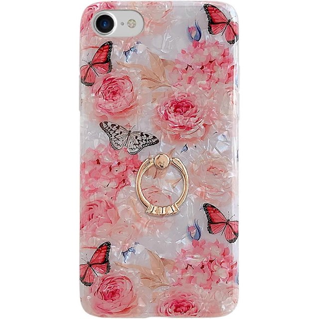 UBIUO - Funda compatible con iPhone SE 2022/2020, iPhone 8, iPhone 7 de 4,7 pulgadas, diseño de flores, con anillo giratorio de 360 grados y soporte