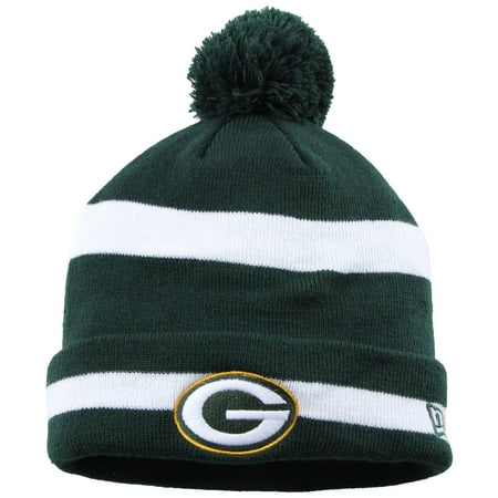 Green Bay Packers New Era Legacy 2-Tone Stripe Cuffed Knit Hat with Pom - Green - OSFA