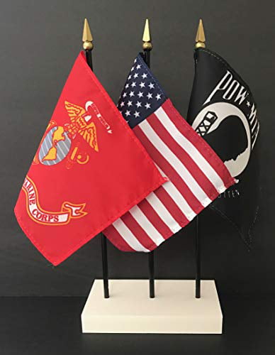 We Support Our Troops 4"x6" Flag Desk Set Table Stick Black Staff Black Base 