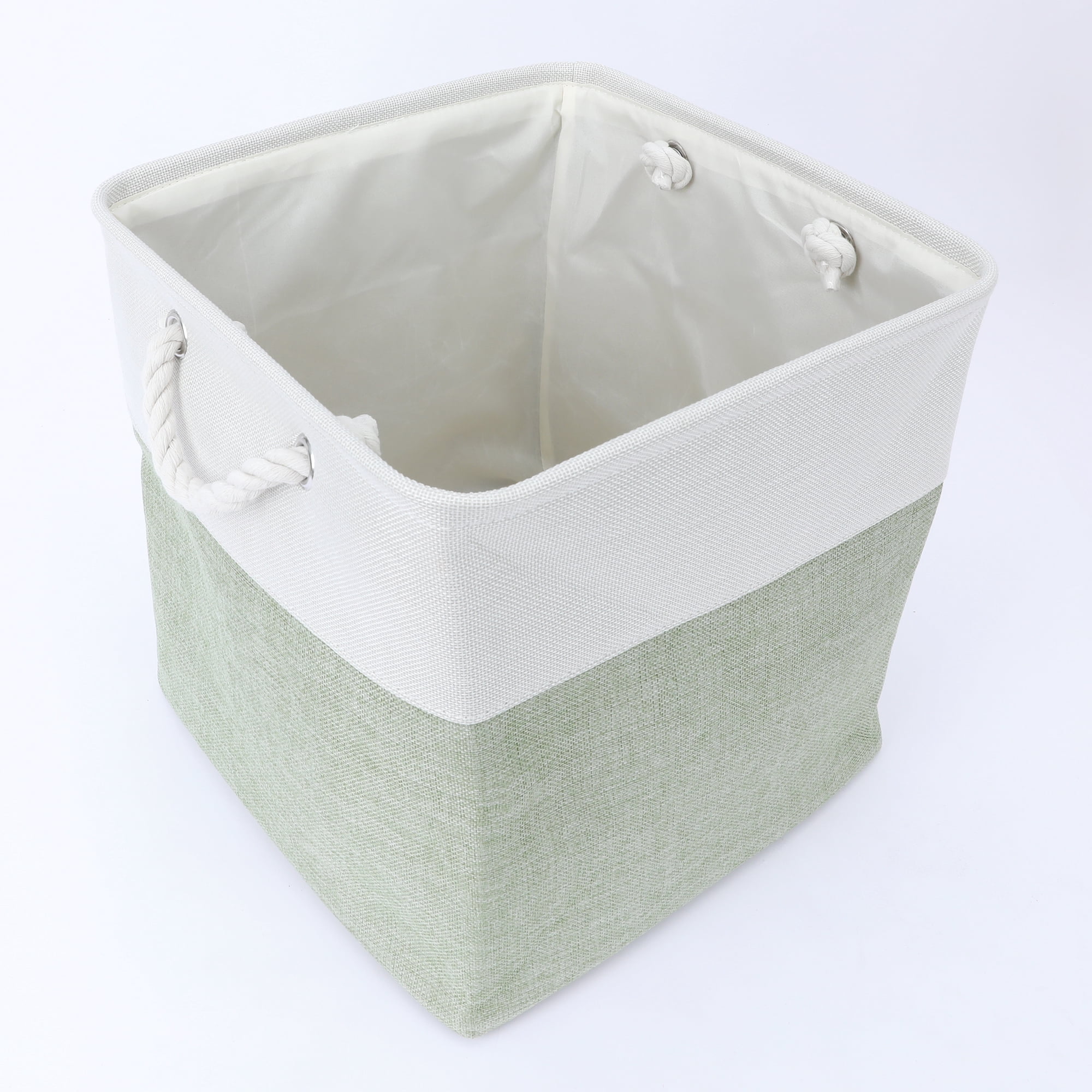 Unique Bargains Square Fabric Storage Basket Bin White/Green 13inch