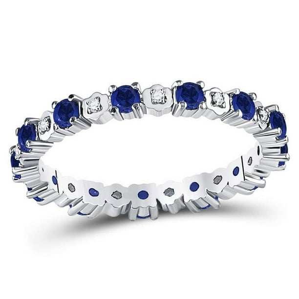 9/10 Carat (ctw) Bague de Fiançailles Saphir Bleu Naturel en Or Blanc 10 Carats avec Diamants Accent