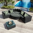 thumbnail image 3 of 7 Piece Patio Furniture Set, Outdoor All Weather PE Wicker Sectional Sofa Set with Pillows, Cushioned Conversation Chair Set with Coffee Table, for Backyard, Poolside, Garden, Balcony, D6718, 3 of 13