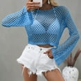 thumbnail image 5 of Women Hollow Out Tops Long Sleeve Crochet Knit Crop Tops Blouse See Through Fishnet Top E-Girls Teen Streetwear, 5 of 6