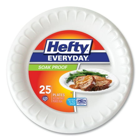 Hefty® Soak Proof Tableware, Foam Plates, 10 1/4" Dia, White, 25/pack 10 Packs/carton