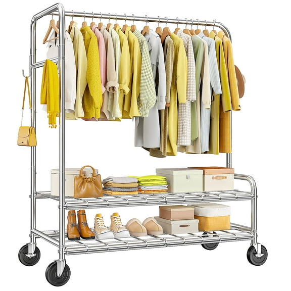 EnHomee 420LB Heavy Duty Rolling Clothes Rack with Wheels, Adjustable Garment Rack Storage for Bedside, Laundry, Chrome Finish