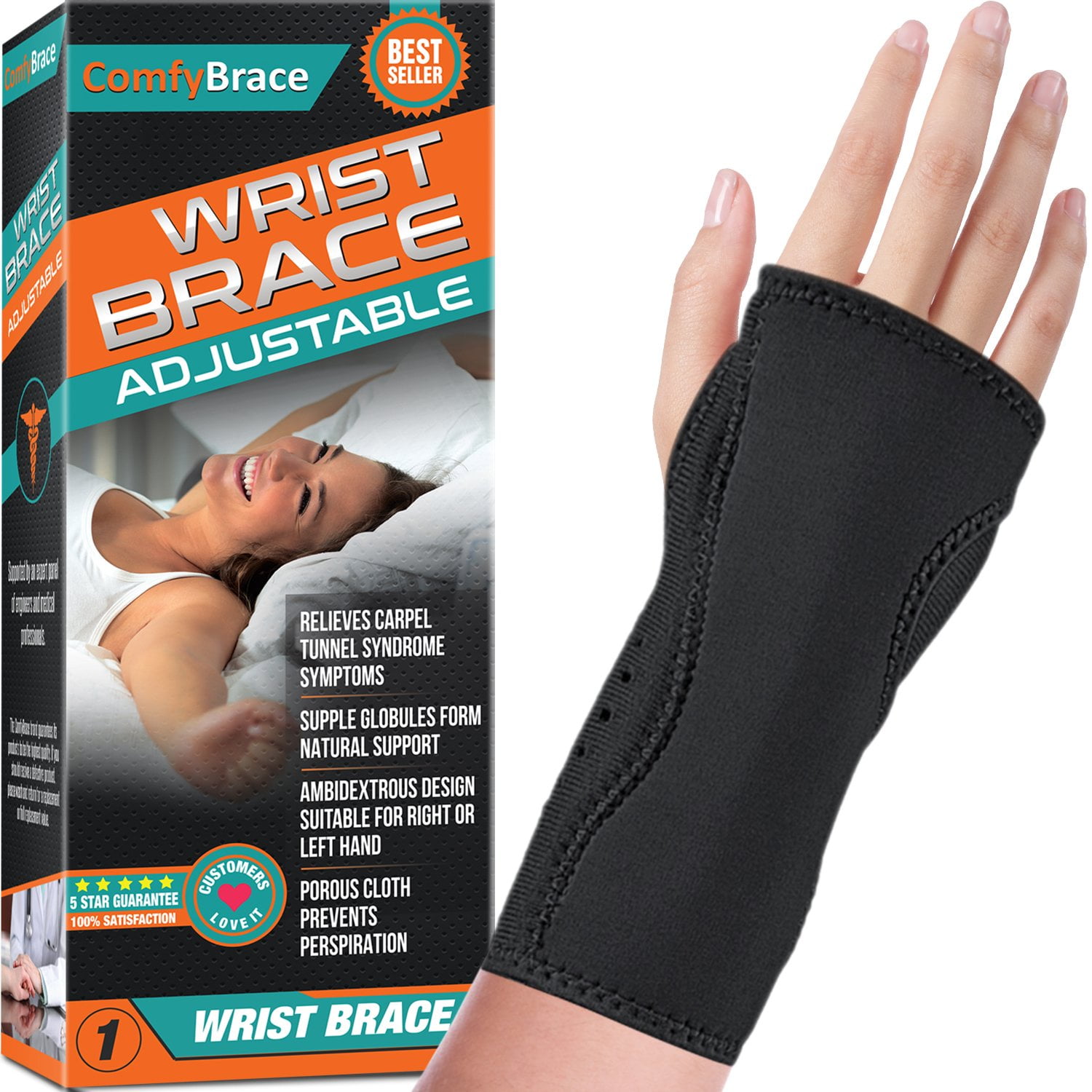 RSI & More Palm Protector with Gel Pad Optimum Comfort for Arthritis Carpal Tunnel Black, Large Doctor Developed Wrist & Hand Compression Sleeve/Support/Brace & Doctor Written Handbook 